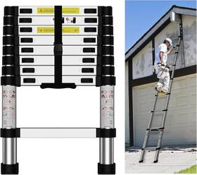 Ho-tz-12 Sdoer Telescoping Ladder 12.5 Ft Aluminum Extension Folding 12.5ft Silver