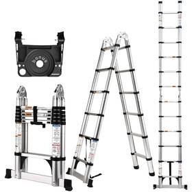 Tj097ads Soctone Telescoping Ladder 12.5 Ft A Frame Compact Aluminum 12.5ft Silver