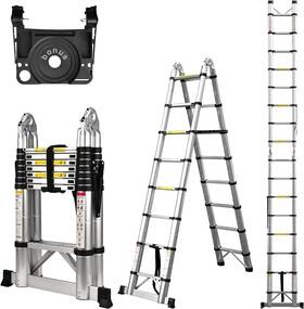 Usazhtse-zl0908x108 Soctone Telescoping Ladder 16.5 Ft A Frame Compact Aluminum Extension Black