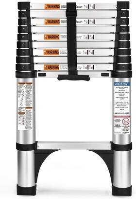 Zl0113 Soctone Telescoping Ladder 10.5 Ft Button Retraction Aluminum 10.5ft Sliver