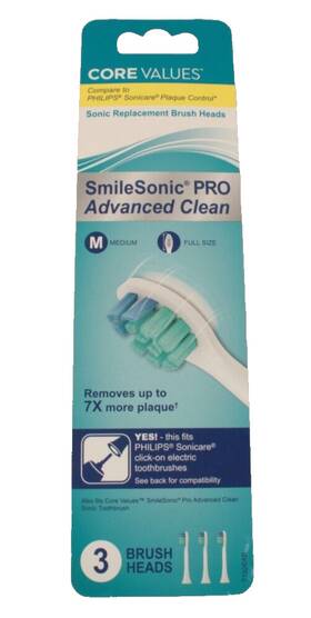 71927ab Sonic Core Values Replacement Brush Heads 3 Pack Fits Smile Pro
