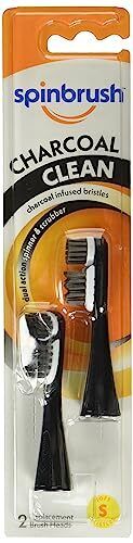 Spinbrush 766878999647 Charcoal Clean Replacement Toothbrush Heads Soft Bristles Dentist Recommend