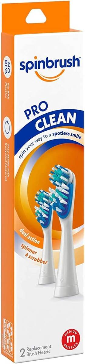 00116-6 Spinbrush By Arm & Hammer And Pro-clean Replacement Brush Heads Medium 2 Ea