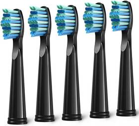 Fw-551 Teeteck 5pc Toothbrush Heads Compatible With 5 Count Pack Of 1 5pcs-black Med