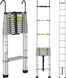 Dlt215f Vevor Telescoping Ladder 15 Ft Aluminum Collapsible Feet Silver