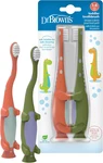 Dr. Brown's Dinosaur Toothbrush Set For Ages 1-4, Green And Orange, 2-PACK. Fixed Price $10.95.