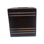 Tissue Square Box Holder Vanity Bathroom Dark Wood Brush Nickel Inlay Stripes. Fixed Price $18.99.
