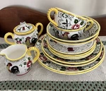 Early Provincial Py Rooster And Roses 14PC Set, Ucagco Ceramics Japan 1960S. Fixed Price $70.00.