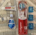 Dental Travel Kit: Colgate Brushes, Paste, Crest Mouthwash, Oral-b Floss. Fixed Price $9.00.