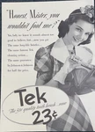 1940 Johnson & Print Ad Woman With Tek Toothbrush Bargain Dental. Fixed Price $14.99.