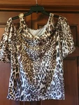 Robert Louis Blouse Womens Med Animal Print Cold Shoulder Top Gold Buckle SK3010. Fixed Price $12.99.