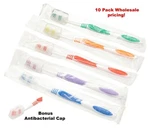 10 Pack Wholesale Toothbrush Individually Wrapped Classic Medium Soft With Cap. Fixed Price $8.49.