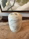 Vintage Polished Marble Toothbrush Holder White Grey Natural Veining Heavy Chip. Fixed Price $46.49.