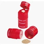 Ezydose Multi-function Pill Crusher, Grinds, Cuts, Stores, Drink Cup, Bright Red. Fixed Price $16.00.