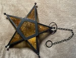 Moroccan Star Style Amber Glass Metal Hanging Tea Light Candle Lantern 9.5. Fixed Price $24.99.