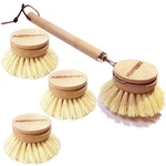 Dish Brush W/ Wooden Handle Natural Bristles 3 Replacement Heads. Fixed Price $23.86.