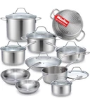 Mueller Pots And Pans Set 17-PIECE, Ultra-clad Pro Stainless Steel Cookware. Fixed Price $149.99.