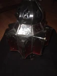 Moroccan Style Star Red Glass Candle Holder Lantern, Embossed Metallic. Fixed Price $70.00.