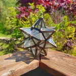 Vintage Moravian Star Hanging Glass Candle Lantern Smoky Moroccan Boho. Fixed Price $84.99.