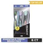 Reach Essentials Toothbrush With Caps, 6 Count. Fixed Price $11.94.