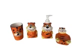 New 4 Piece Ceramic Kids Tiger Zoo Animal Bathroom Set Soap Toothbrush Cup. Fixed Price $15.00.