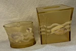 Tissue Box & Brush Holder Set Coastal Seashells Vintage Acrylic Light Amber. Fixed Price $45.00.