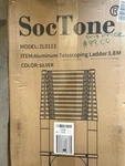 Soctone Aluminum Telescoping Ladder 3.8M 330LB Silver Model ZL0113. Fixed Price $74.00.